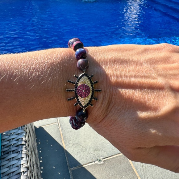 Handmade Jewelry - Purple Evil Eye Beaded Bracelet